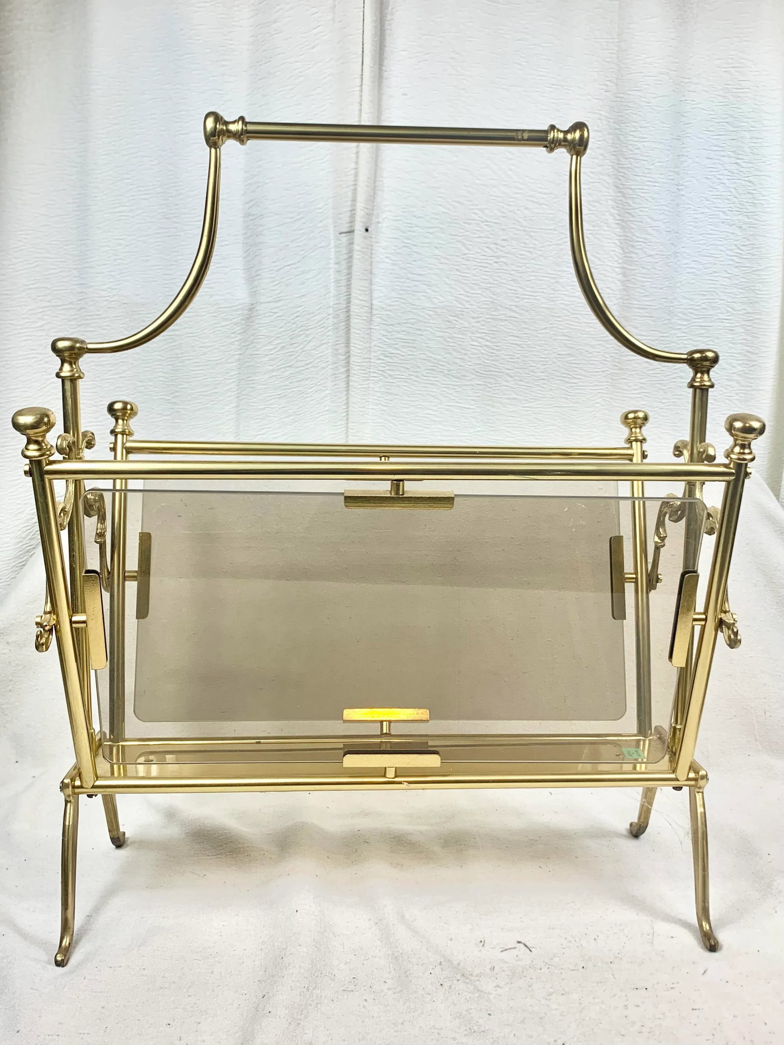 Vintage Smoked Glass and Brass Magazine Rack - 8