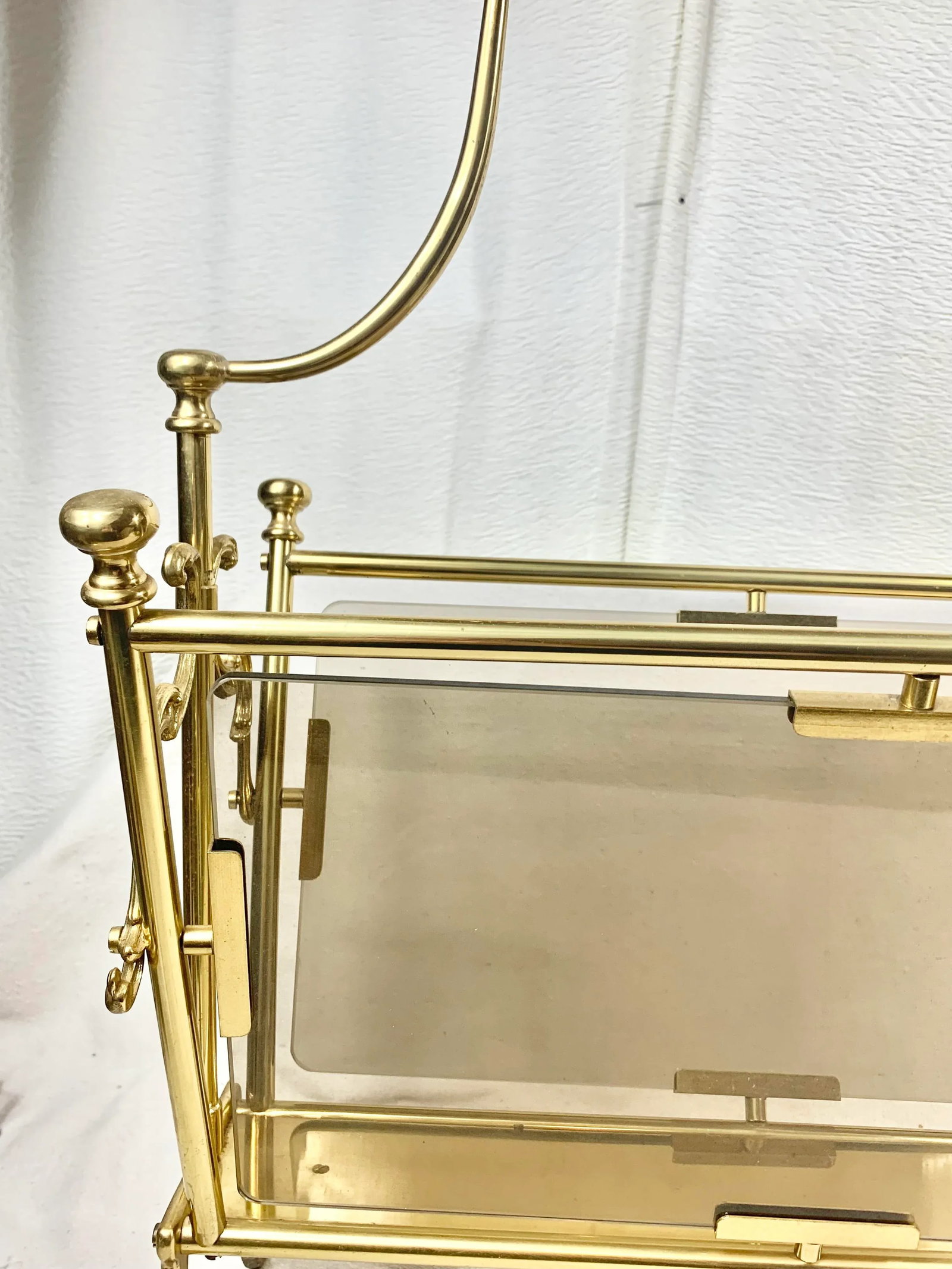 Vintage Smoked Glass and Brass Magazine Rack - 9