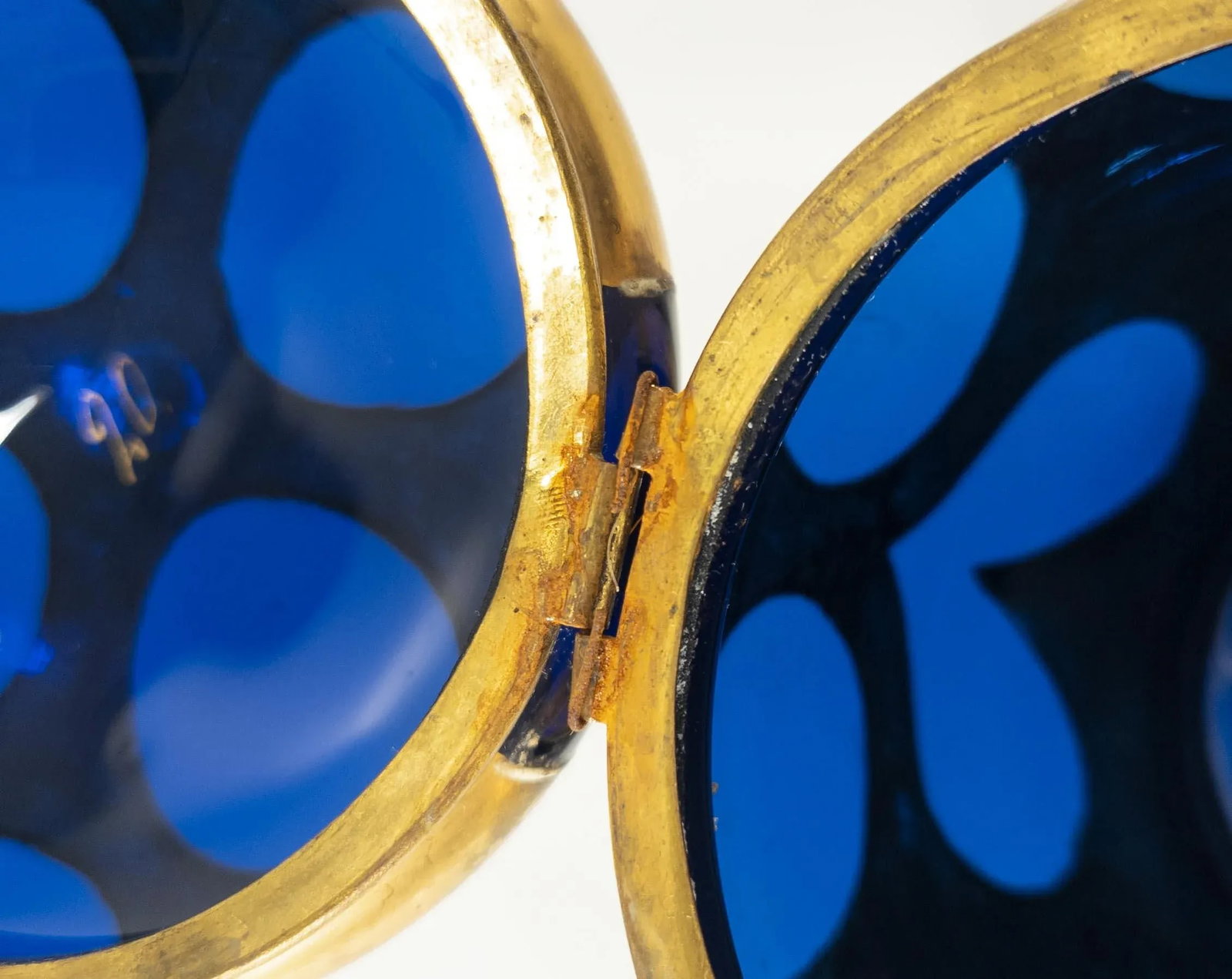 19th Century Cobalt Blue-Amethyst Purple Glass Gilt Dresser Box - 10