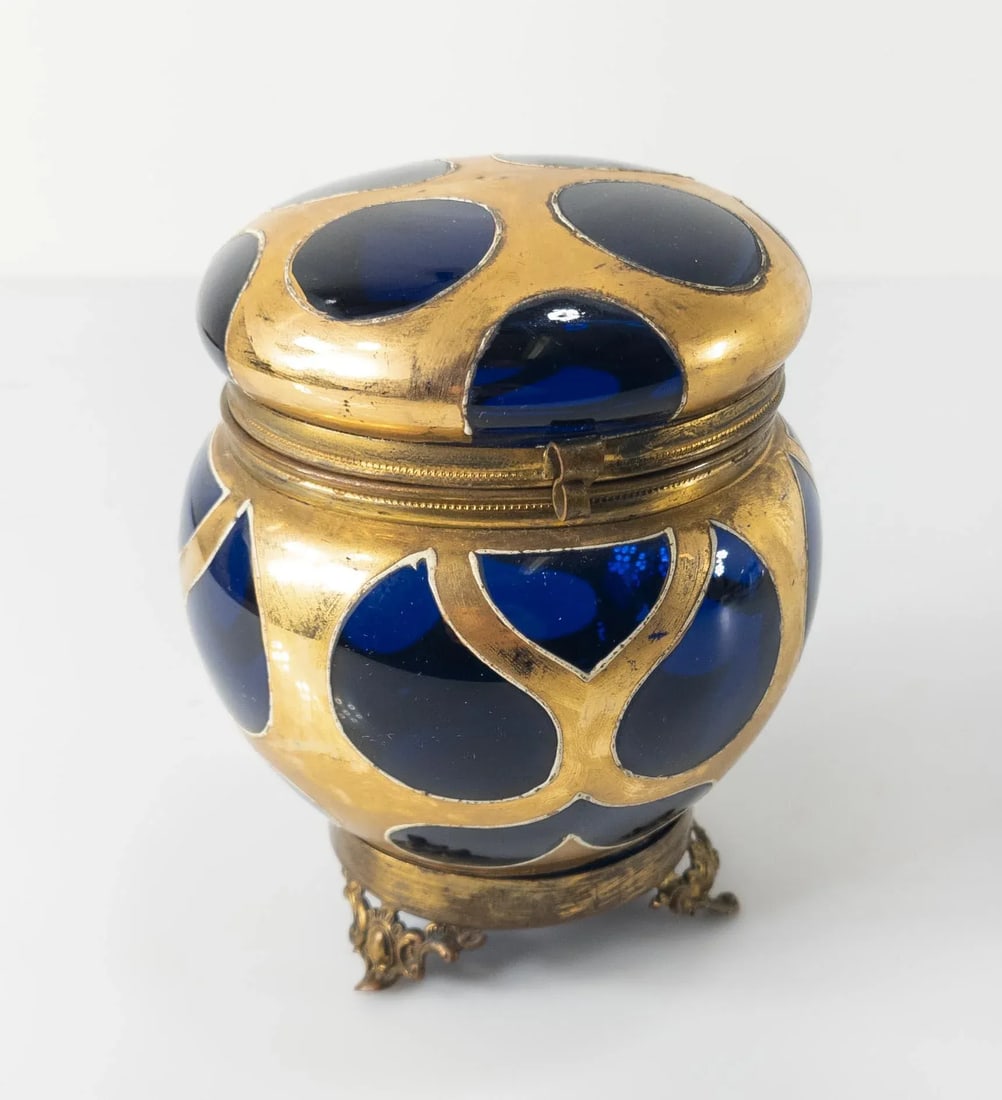 19th Century Cobalt Blue-Amethyst Purple Glass Gilt Dresser Box - 12