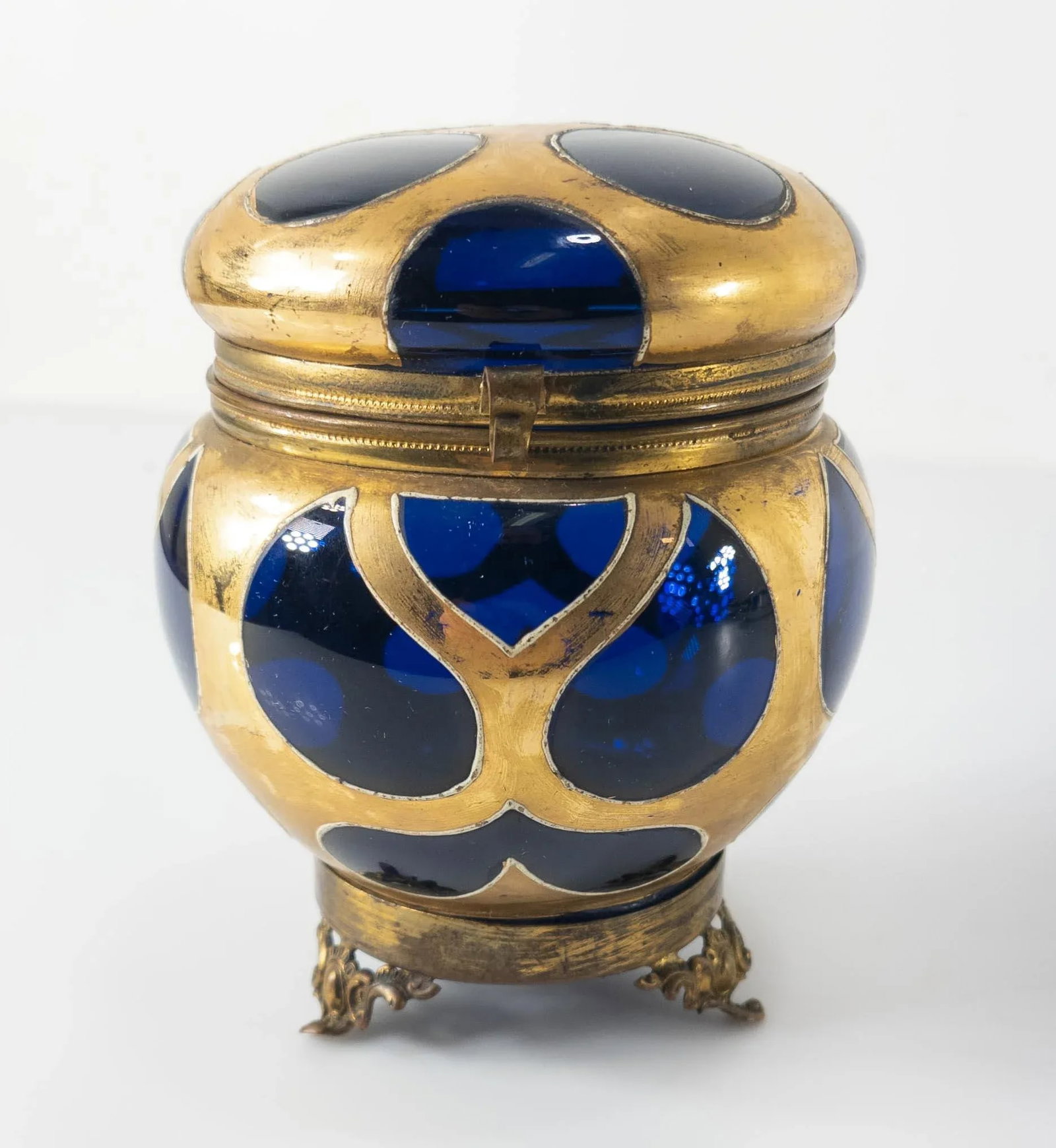 19th Century Cobalt Blue-Amethyst Purple Glass Gilt Dresser Box - 2