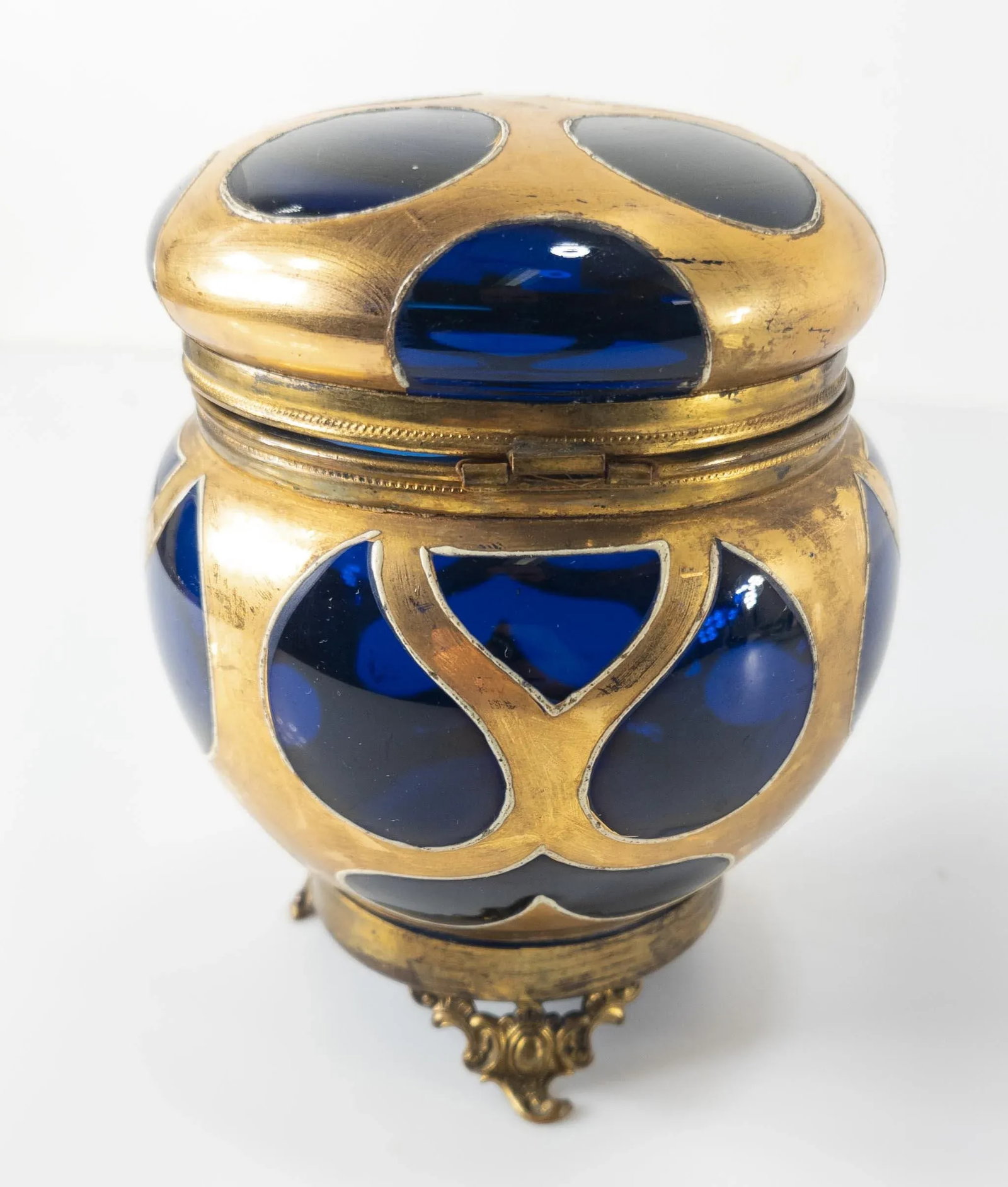 19th Century Cobalt Blue-Amethyst Purple Glass Gilt Dresser Box - 4
