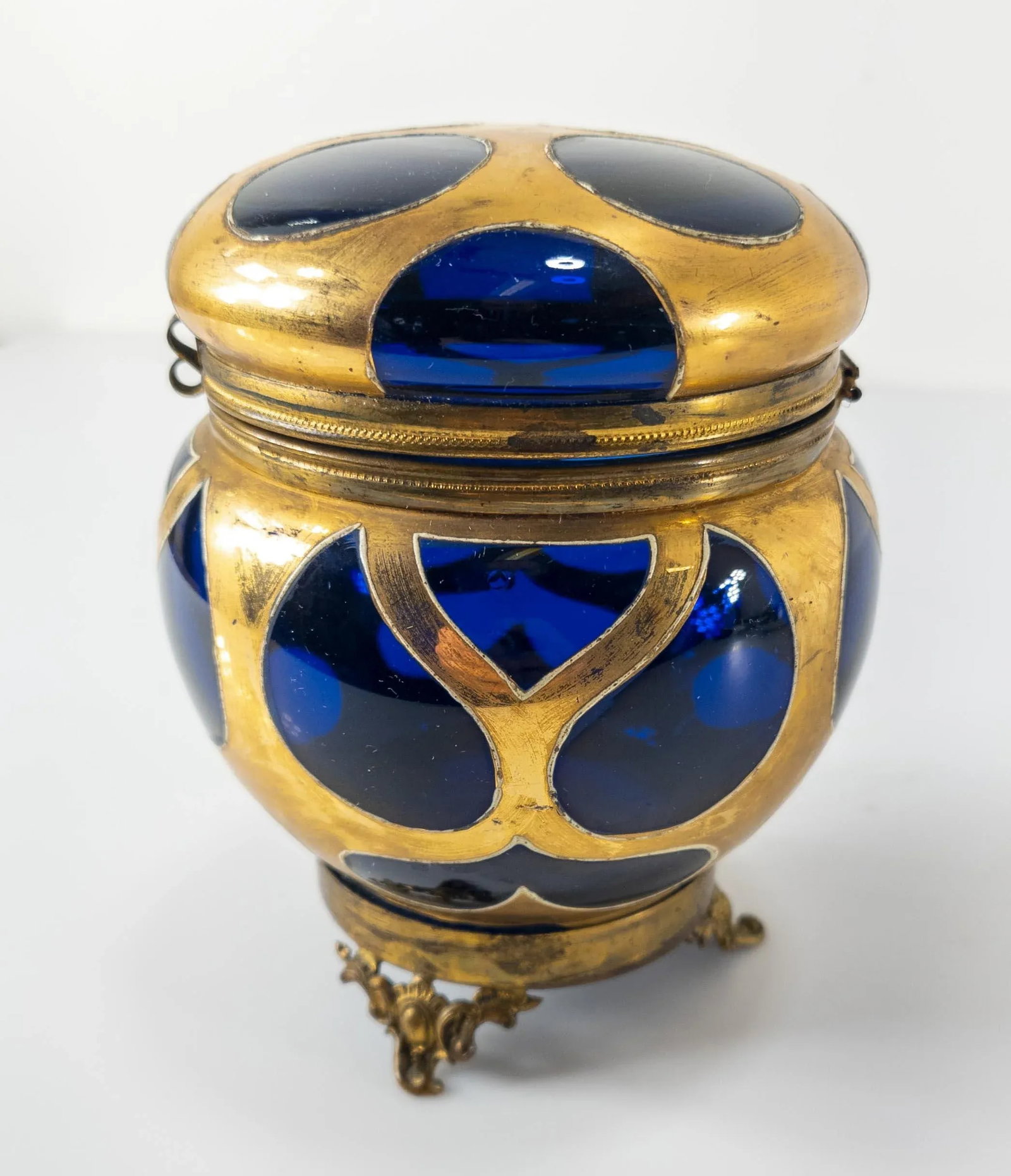 19th Century Cobalt Blue-Amethyst Purple Glass Gilt Dresser Box - 5
