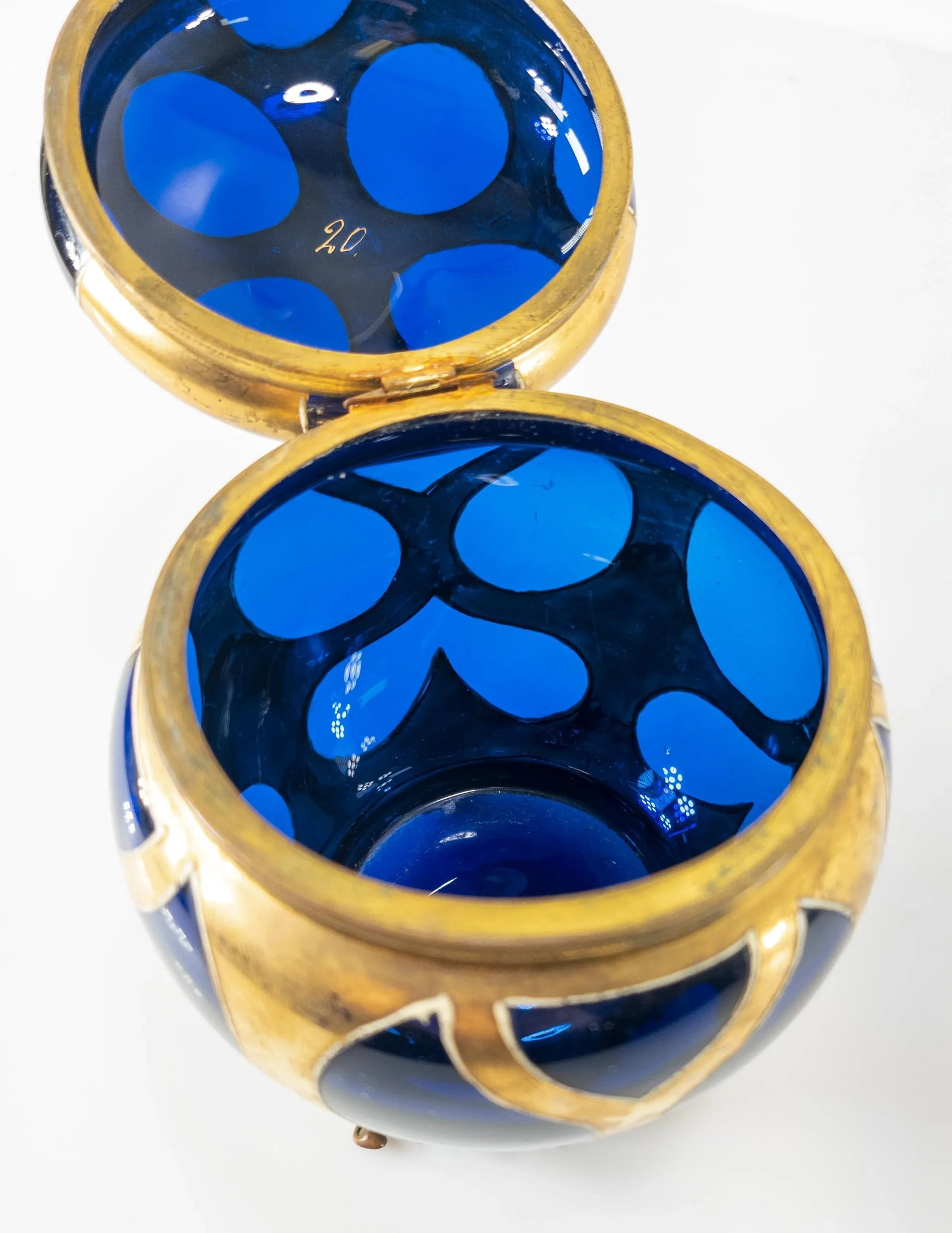 19th Century Cobalt Blue-Amethyst Purple Glass Gilt Dresser Box - 9