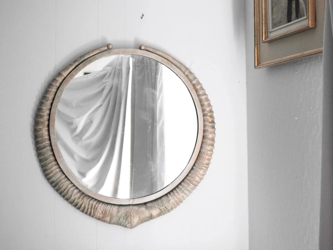 Tromp l'Oeil Metal Antelope Horns Round Wall Mirror - 2