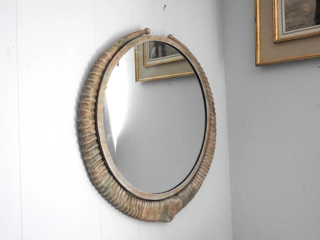 Tromp l'Oeil Metal Antelope Horns Round Wall Mirror - 3