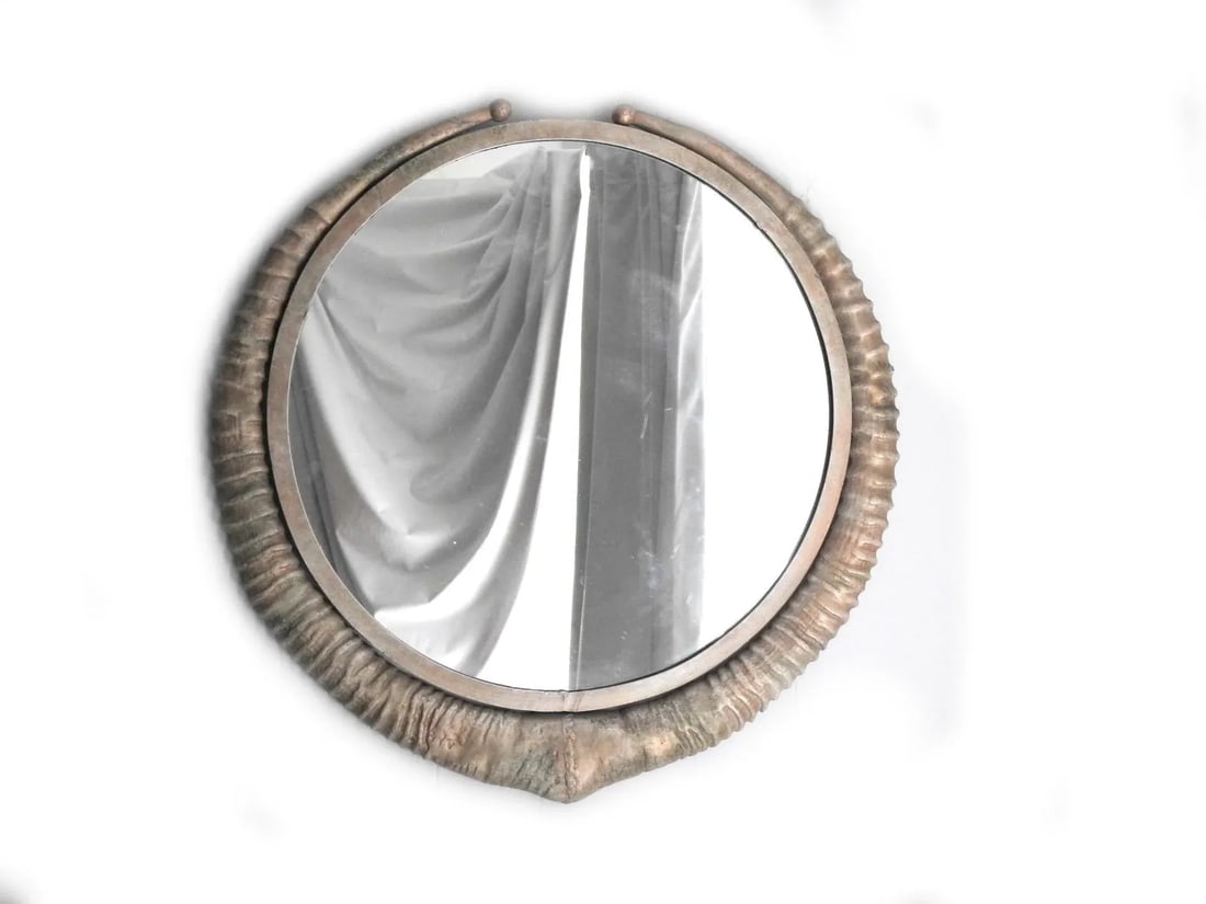 Tromp l'Oeil Metal Antelope Horns Round Wall Mirror - 8