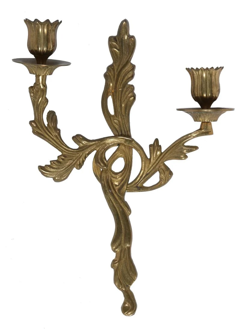 Mid 20th Century Brass Acanthus Leaf Wall Sconces - a Pair - 2