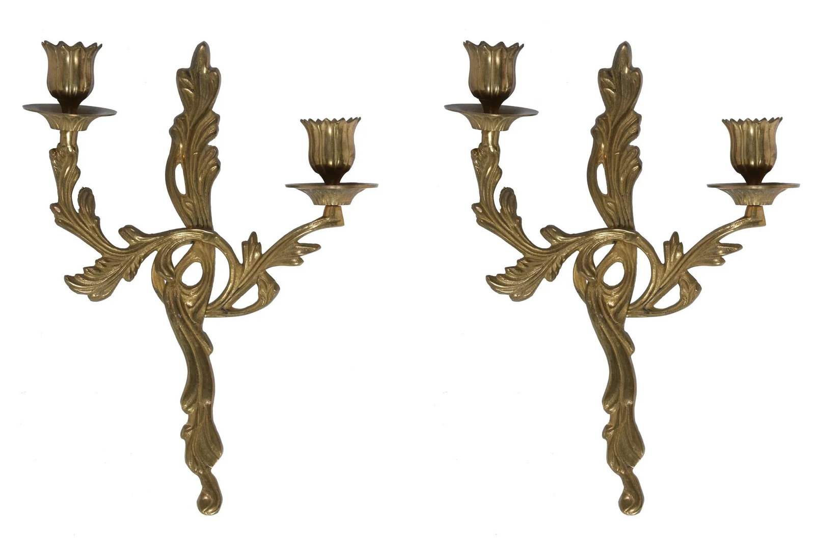 Mid 20th Century Brass Acanthus Leaf Wall Sconces - a Pair - 3