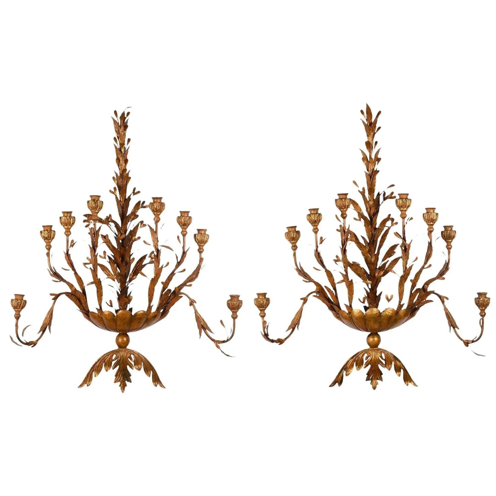 1930's Gold Metal Wall Sconces - a Pair - 5
