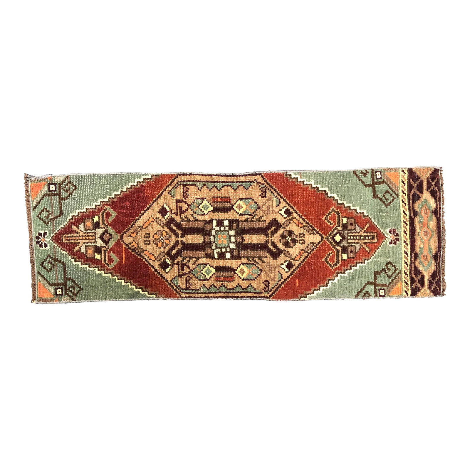 1960s Vintage Burgundy and Green Rug: 1960s Handmade wool and cotton rug in Turkish Anatolia Runner Carpet, Vintage Oushak Rug, Turkish Vintage Anatolian Rug, Handmade wool Rug. One Of Kind Vintage Rug with perfect design and colors Condi