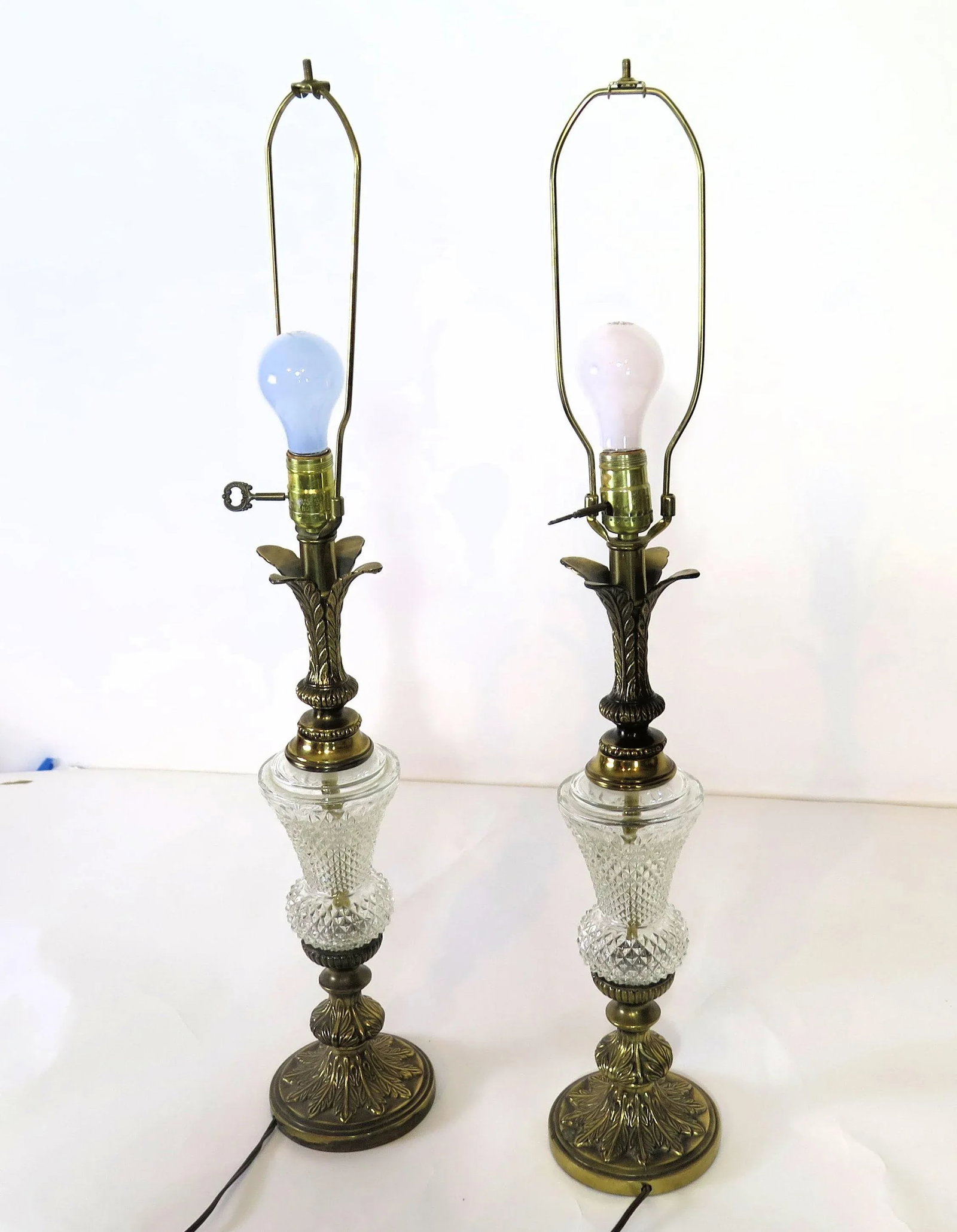 1950s Hollywood Regency Cut Glass and Brass Lamps - A Pair - 2