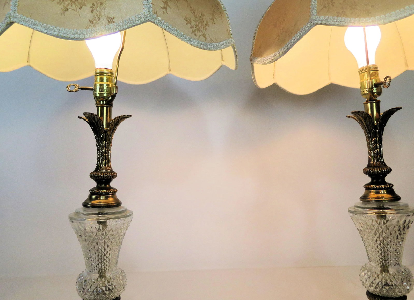 1950s Hollywood Regency Cut Glass and Brass Lamps - A Pair - 5