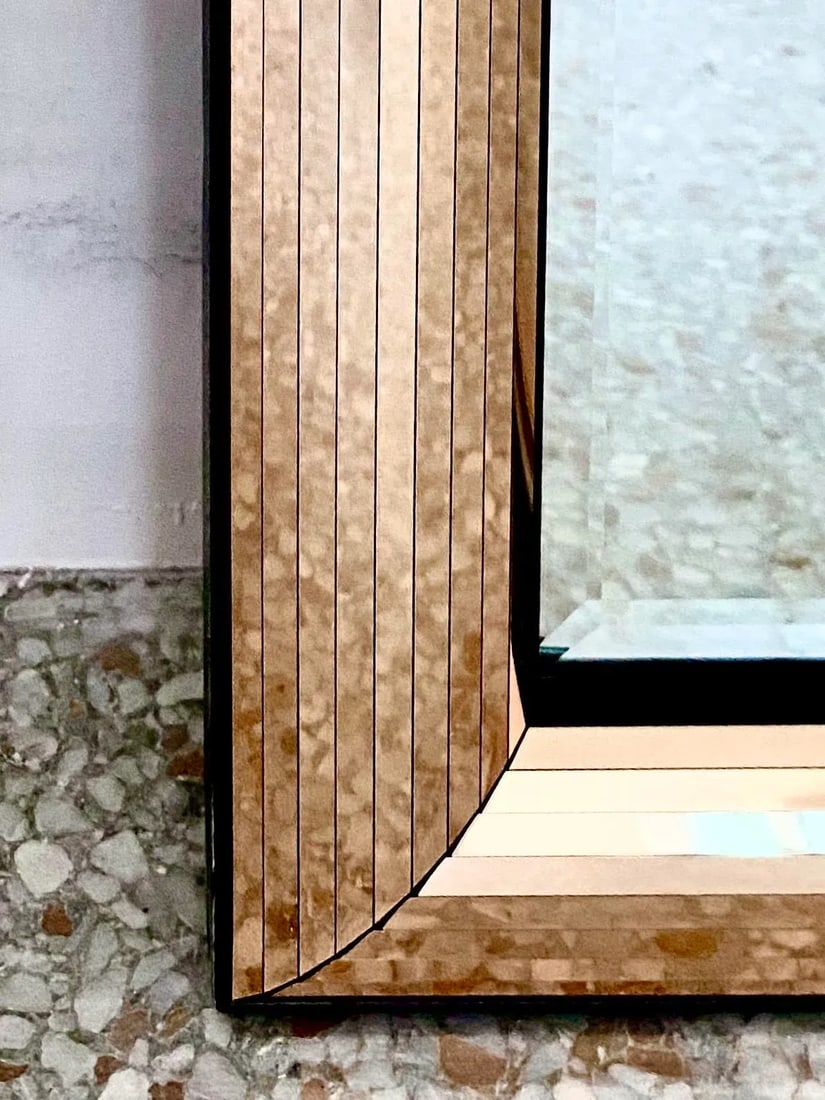 Tessellated Metallic Gold Framed Wall Mirror in the Manner of Ello - 5