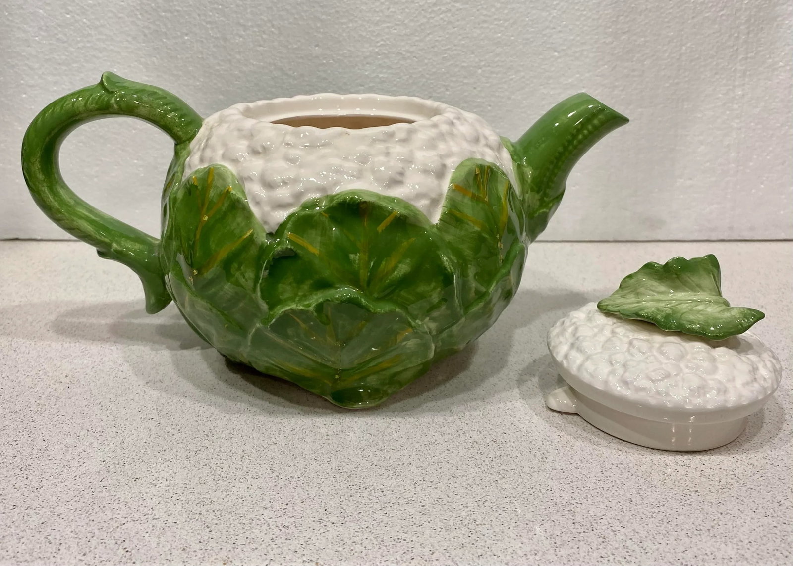1980's Fitz and Floyd Majolica Cauliflower Teapot - 10
