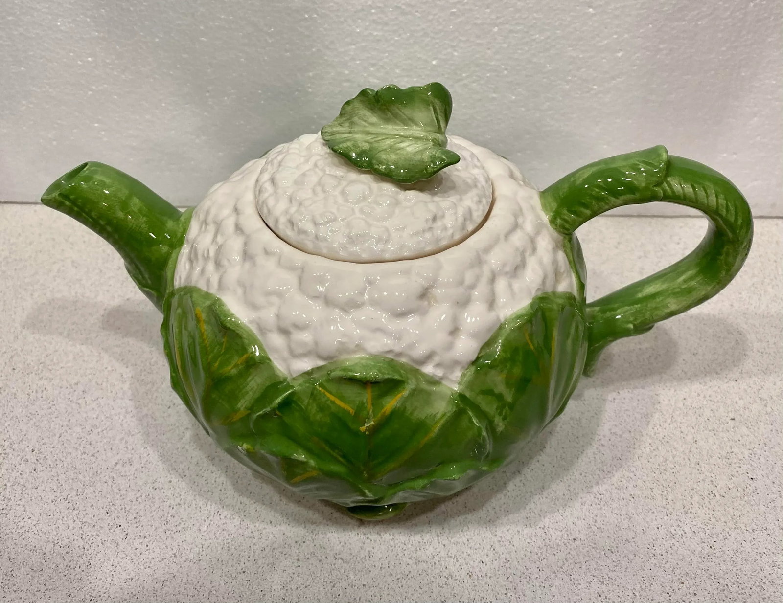 1980's Fitz and Floyd Majolica Cauliflower Teapot - 2