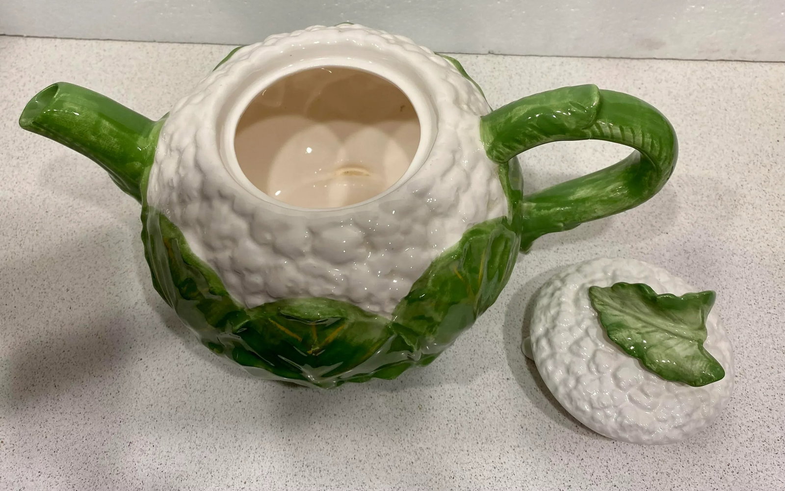 1980's Fitz and Floyd Majolica Cauliflower Teapot - 6