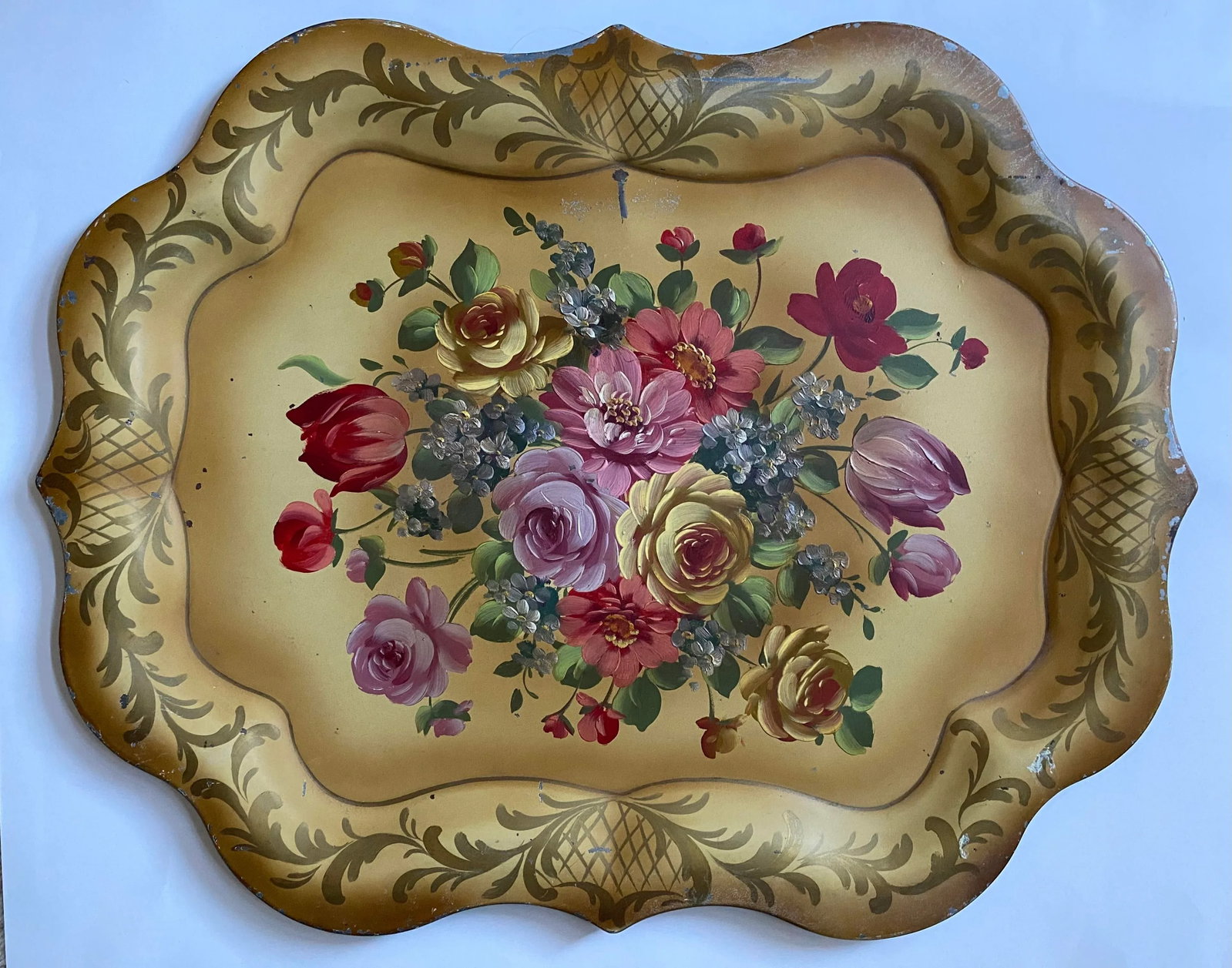 1940s Tole Floral Metal Tray - 7