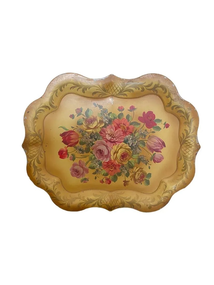 1940s Tole Floral Metal Tray - 8