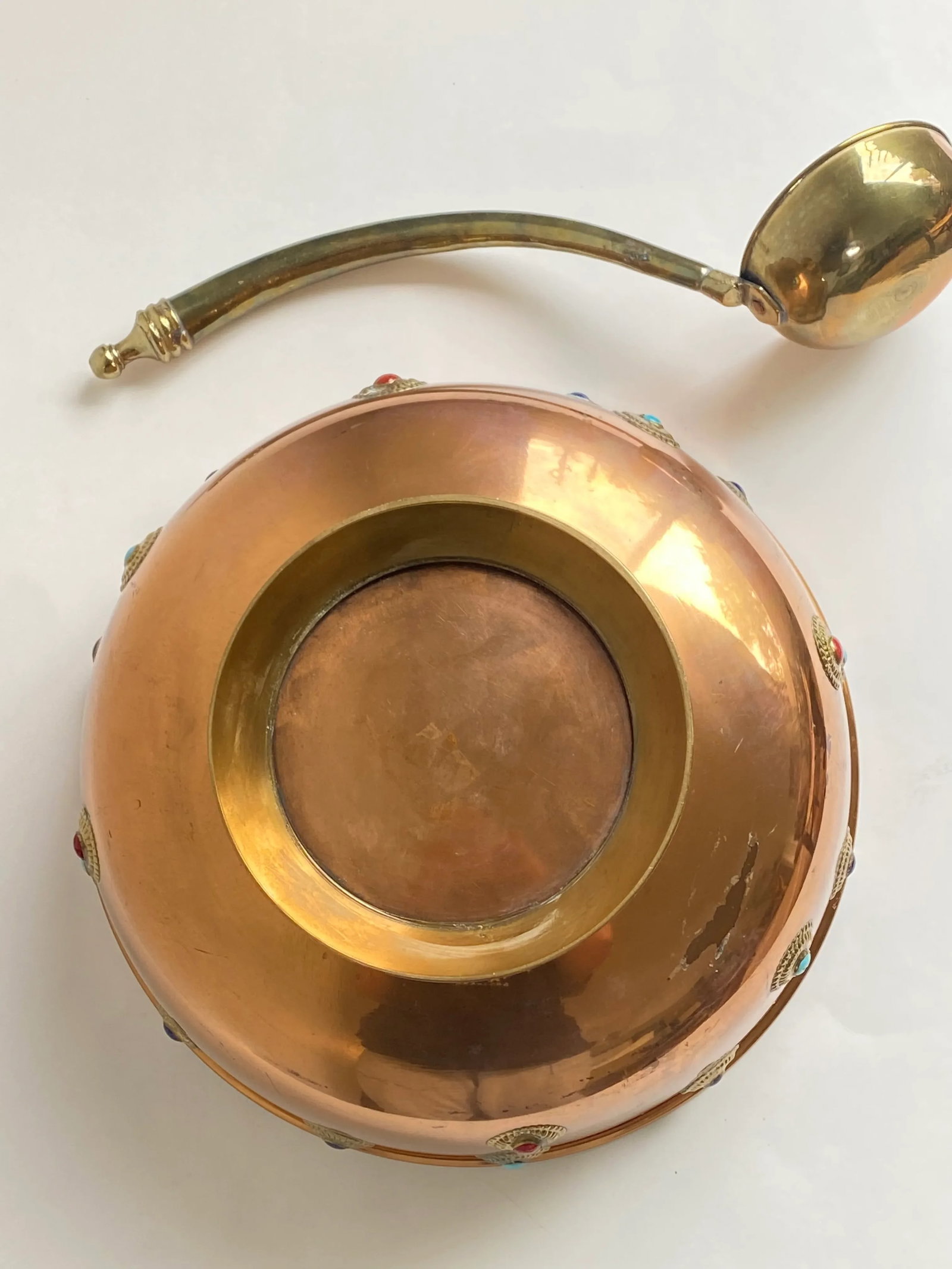 Mid 20th Century Mid Century Bejeweled Copper & Brass Punchbowl Set 12 Pieces - 10