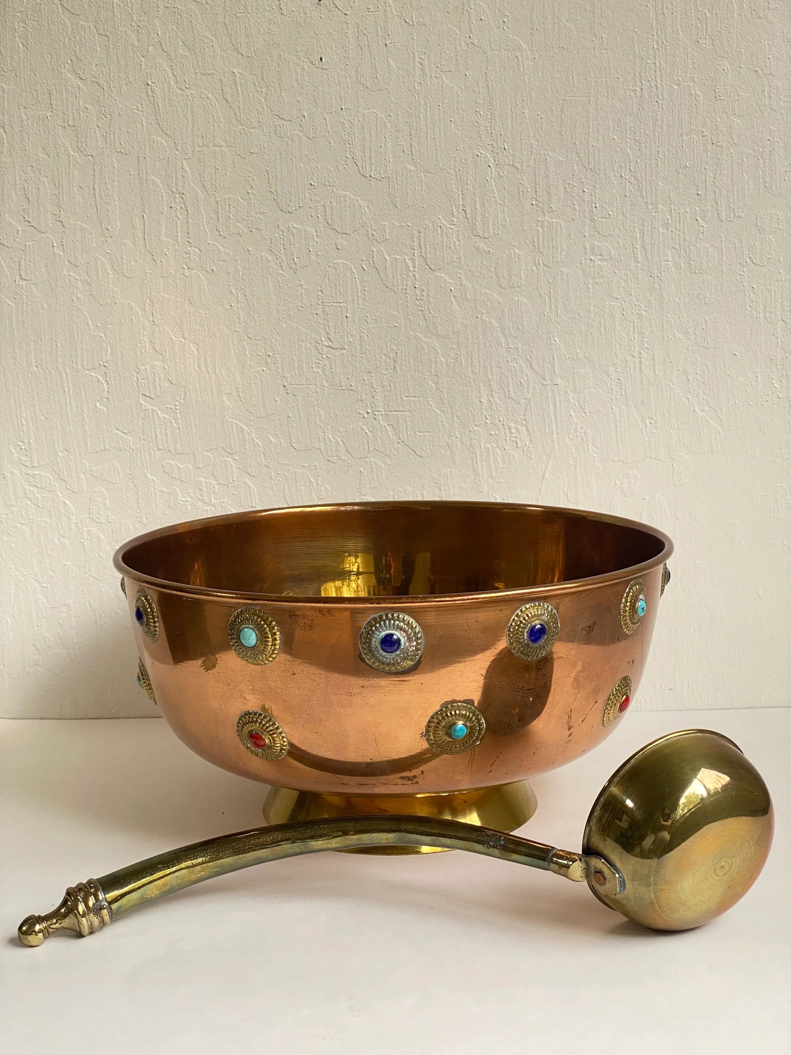 Mid 20th Century Mid Century Bejeweled Copper & Brass Punchbowl Set 12 Pieces - 3