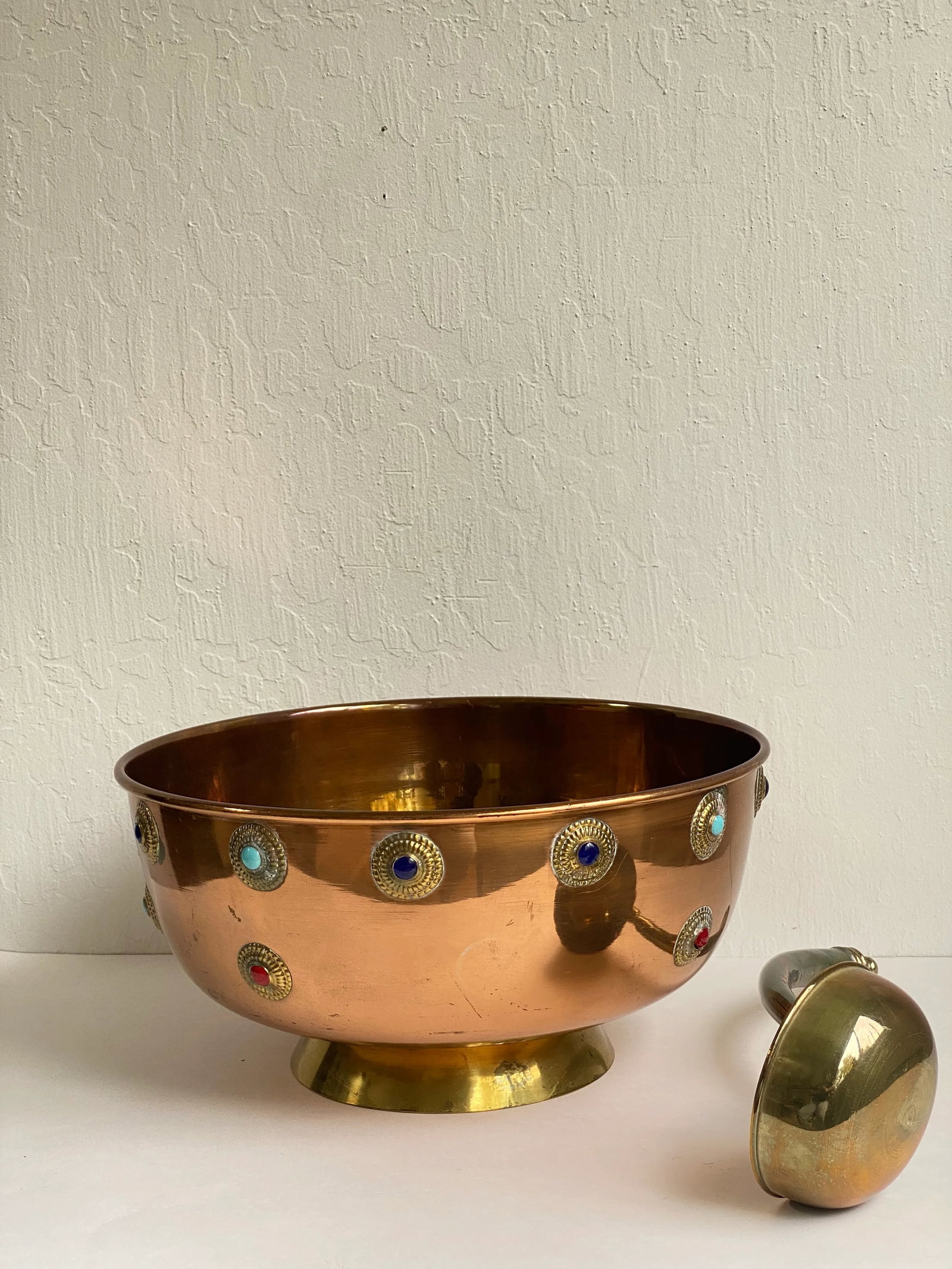 Mid 20th Century Mid Century Bejeweled Copper & Brass Punchbowl Set 12 Pieces - 5