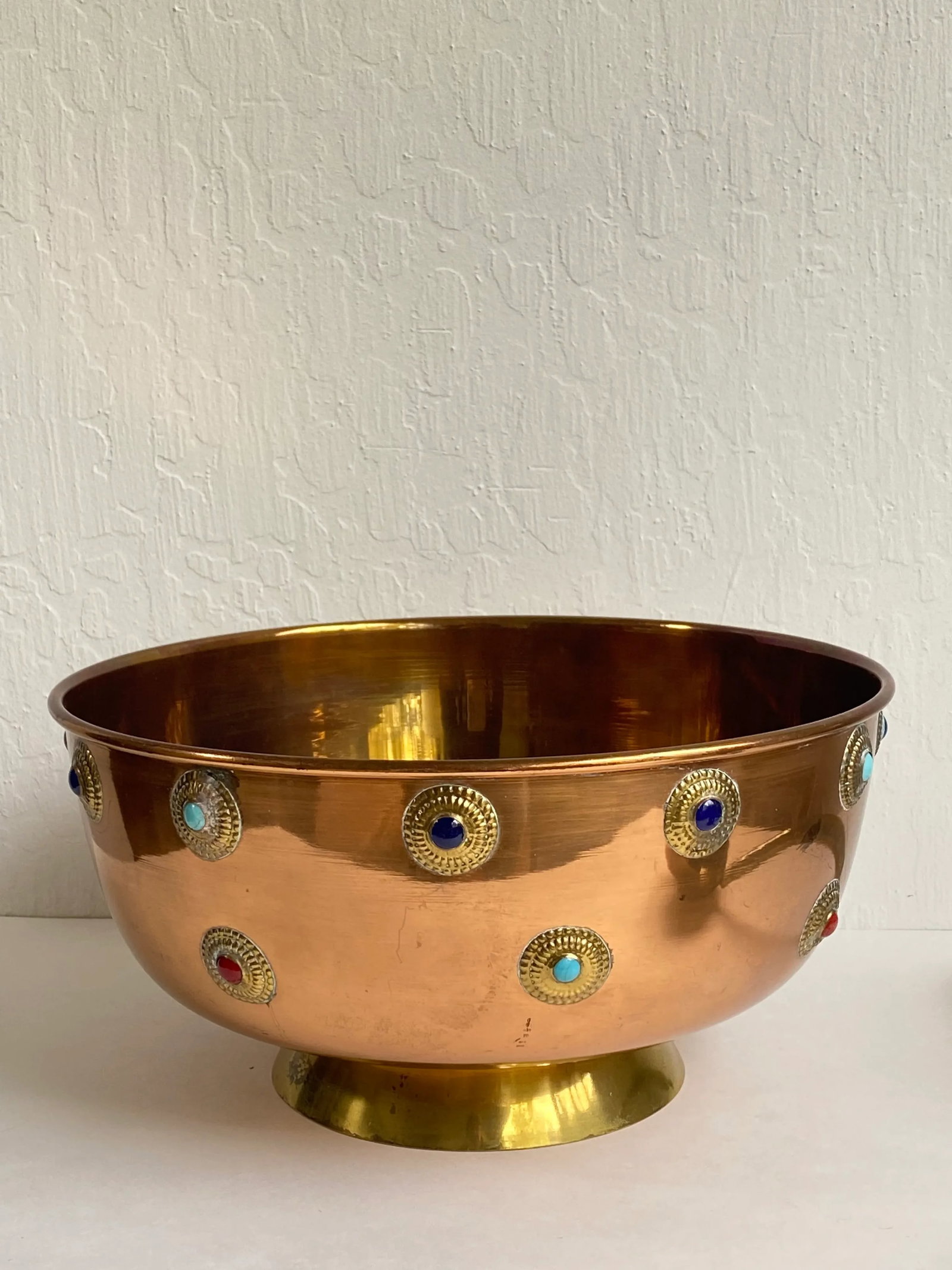 Mid 20th Century Mid Century Bejeweled Copper & Brass Punchbowl Set 12 Pieces - 6