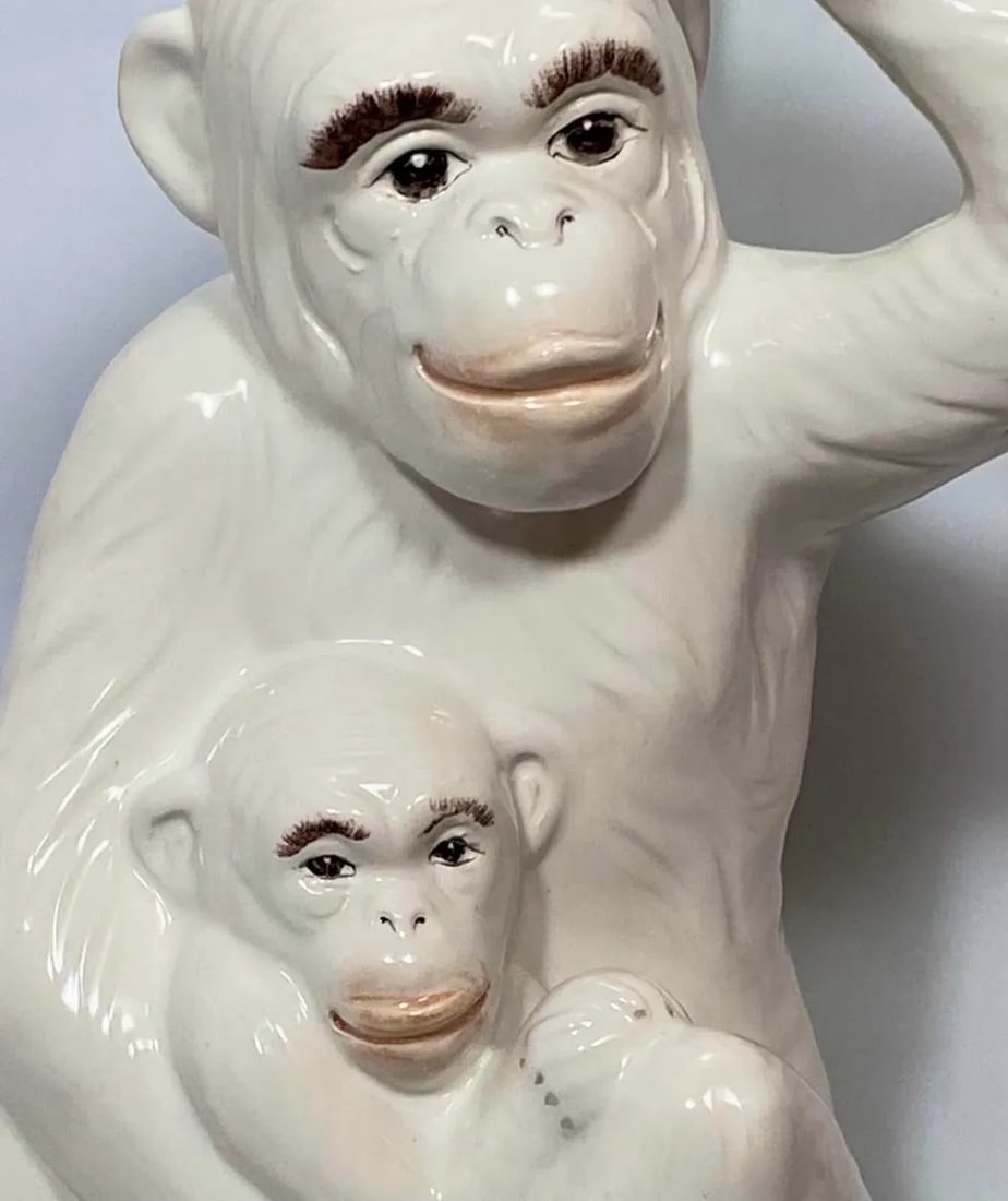 Vintage Majolica Monkey Pair With Palm Tree, Italy, 16" Tall - 11