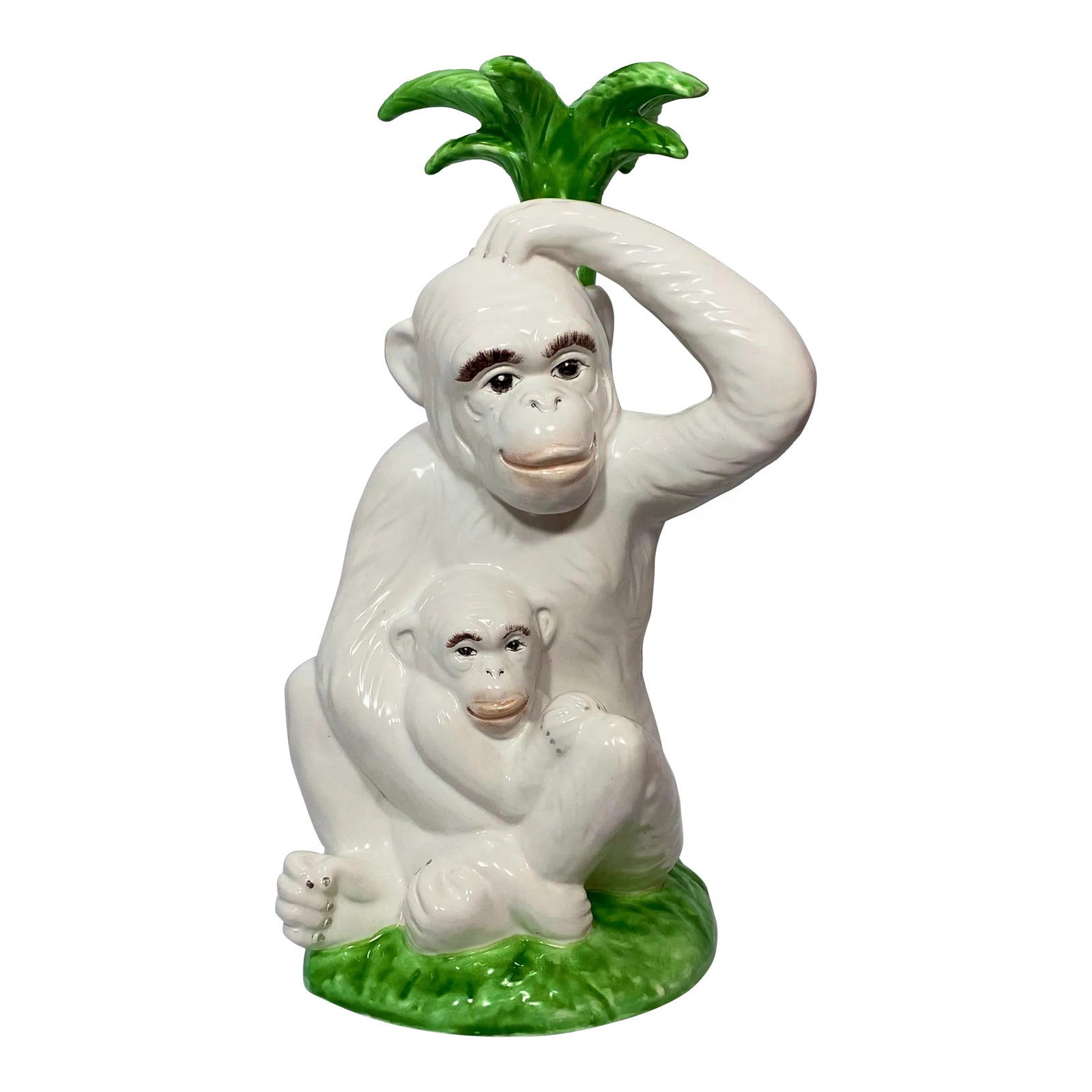 Vintage Majolica Monkey Pair With Palm Tree, Italy, 16" Tall (1 of 12)
