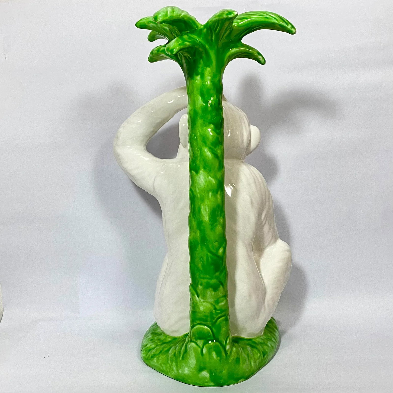 Vintage Majolica Monkey Pair With Palm Tree, Italy, 16" Tall - 6