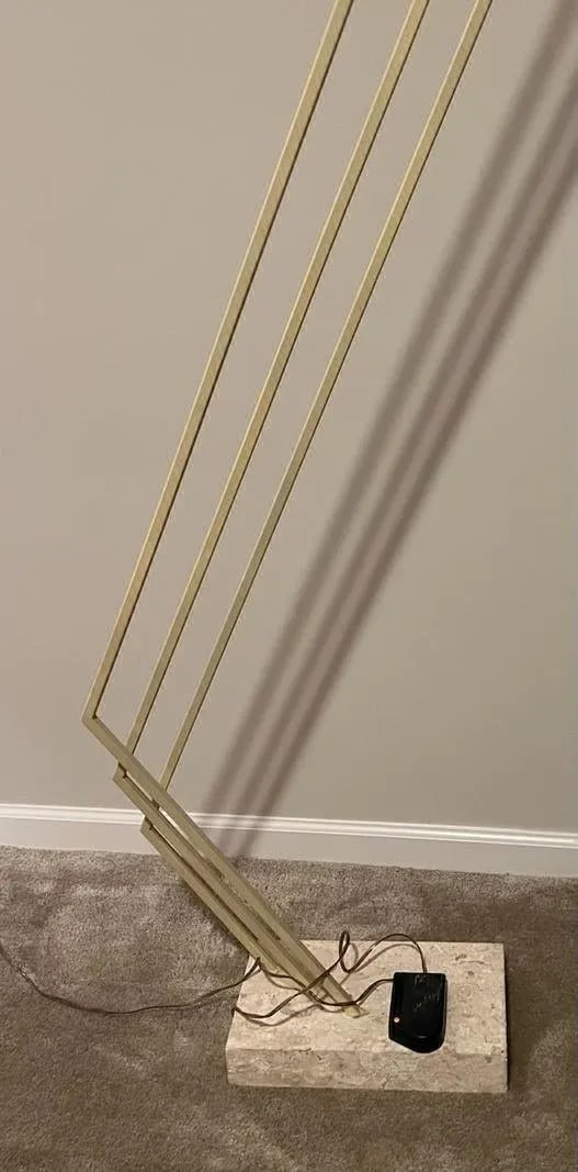 1980s Vintage Relco Italian Metal & Travertine Torchiere Floor Lamp byG. Frattini - 3