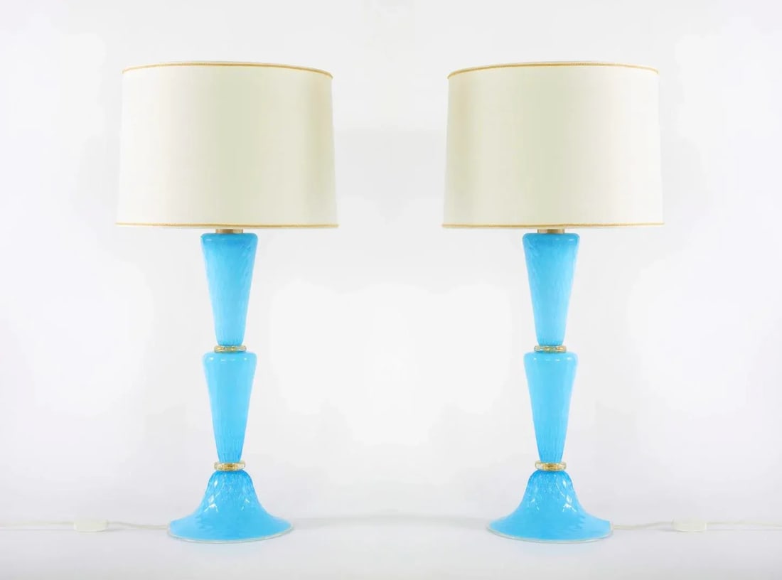 Venetian Glass with Gold Flecks Table Lamps - a Pair - 13
