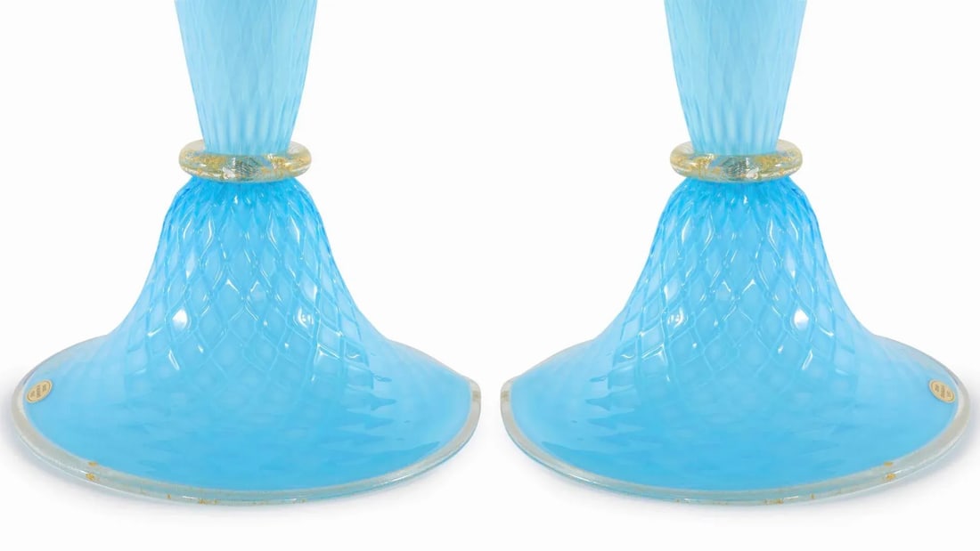 Venetian Glass with Gold Flecks Table Lamps - a Pair - 2