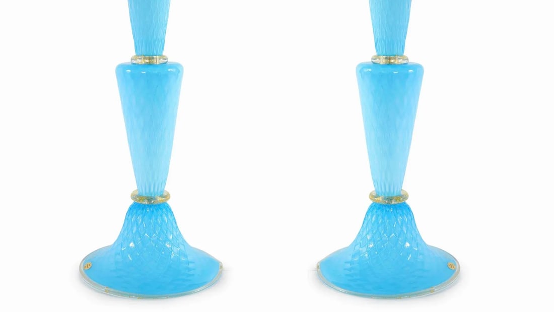 Venetian Glass with Gold Flecks Table Lamps - a Pair - 5
