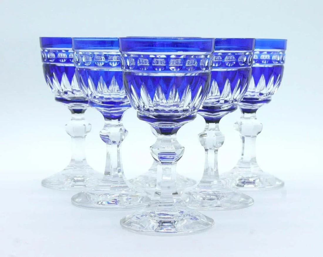 1920s Blue & Clear Cut Crystal Glassware - Set of 12 - 10