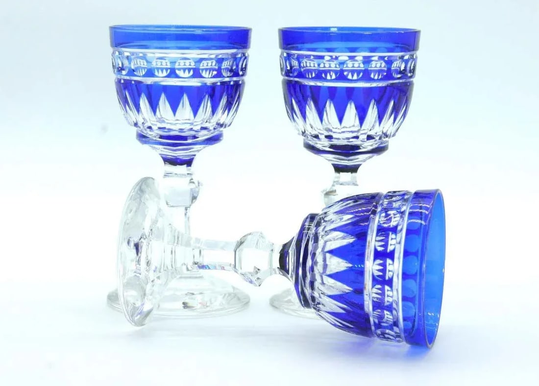 1920s Blue & Clear Cut Crystal Glassware - Set of 12 - 11