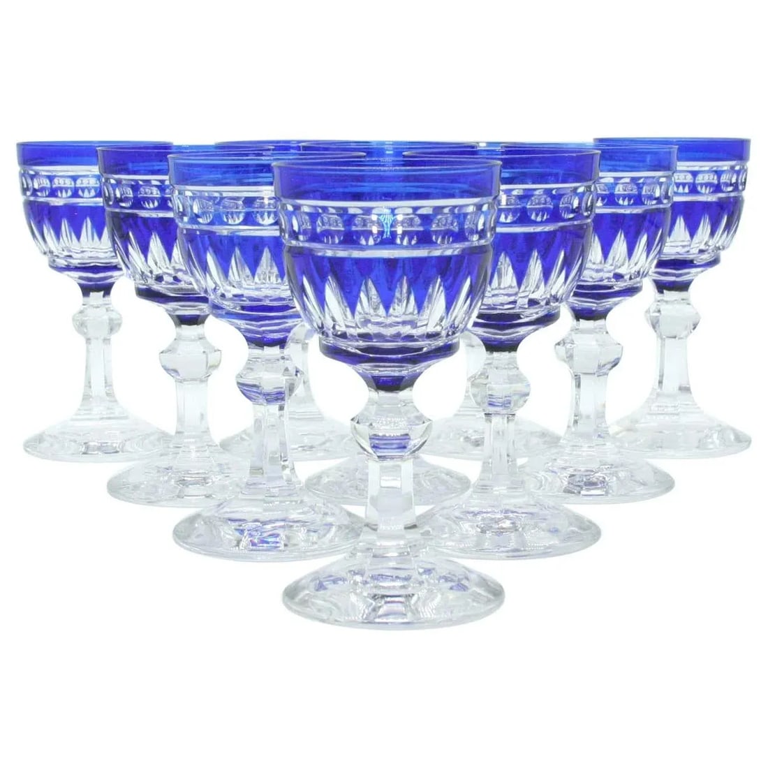 1920s Blue & Clear Cut Crystal Glassware - Set of 12 - 2