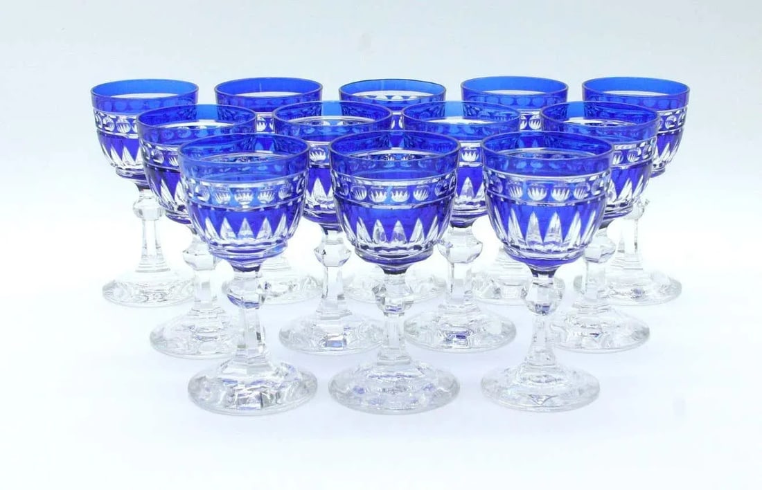 1920s Blue & Clear Cut Crystal Glassware - Set of 12 - 3