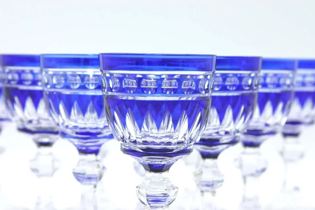 1920s Blue & Clear Cut Crystal Glassware - Set of 12 - 5