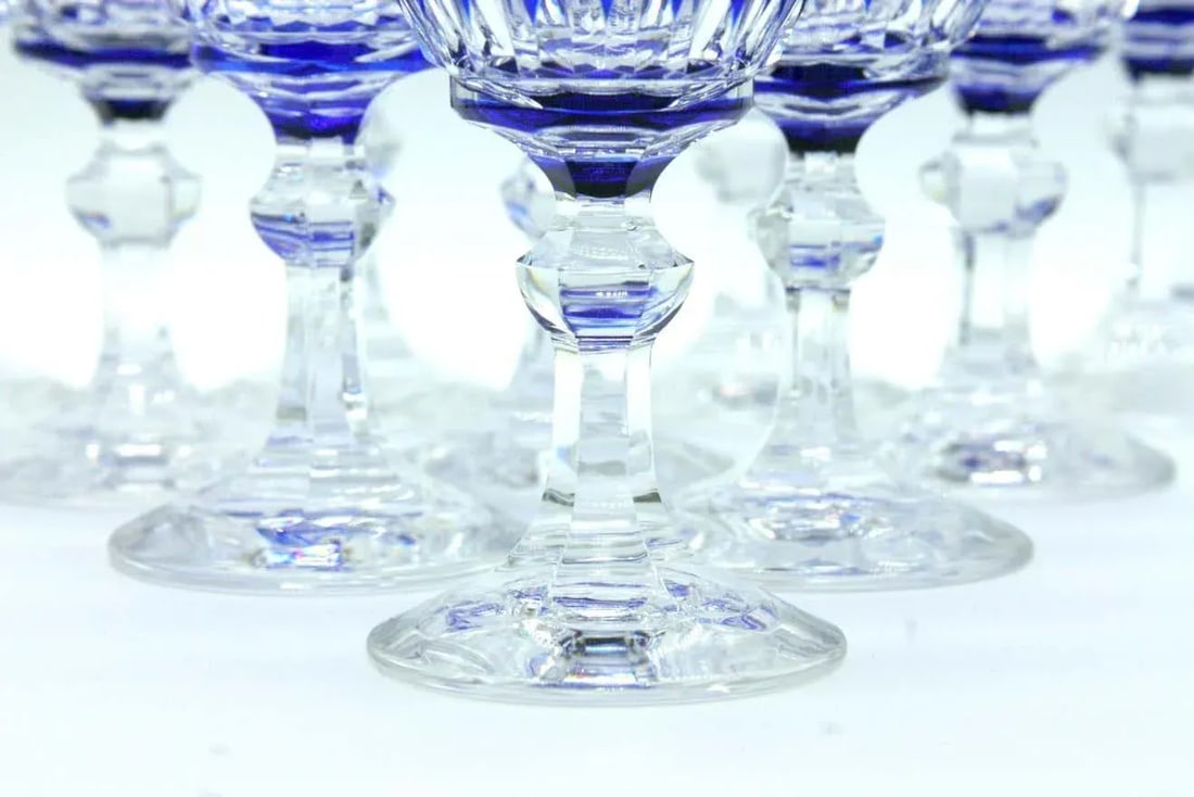 1920s Blue & Clear Cut Crystal Glassware - Set of 12 - 6