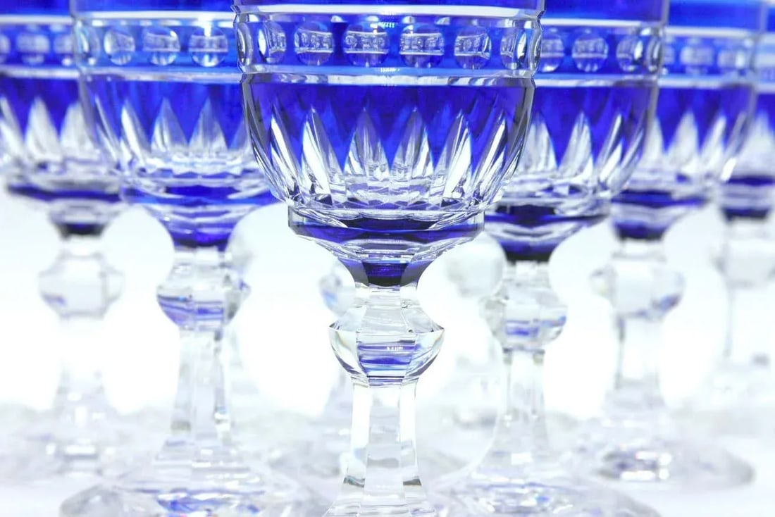 1920s Blue & Clear Cut Crystal Glassware - Set of 12 - 7
