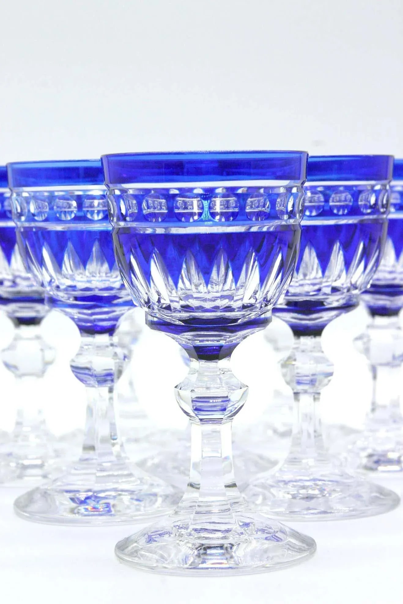 1920s Blue & Clear Cut Crystal Glassware - Set of 12 - 8