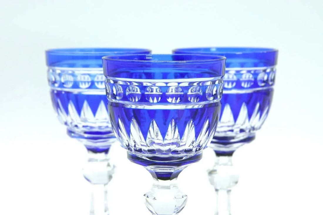 1920s Blue & Clear Cut Crystal Glassware - Set of 12 - 9