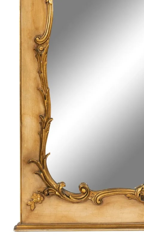 Vintage French Louis XV Style Painted and Parcel Gilt Trumeau Mirror - 4