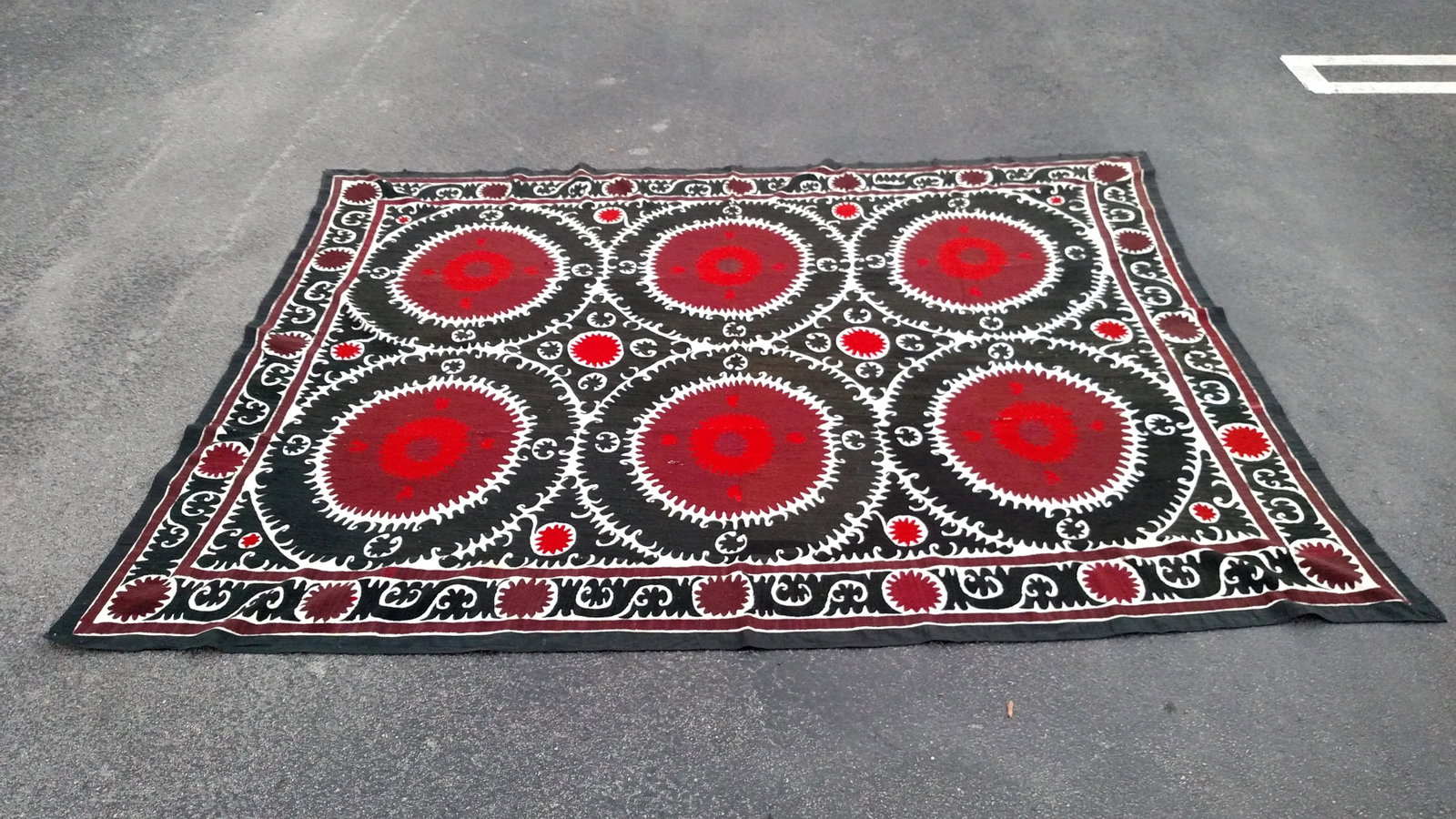 Vintage Red and Black Bukhara Suzani Tapestry - 2