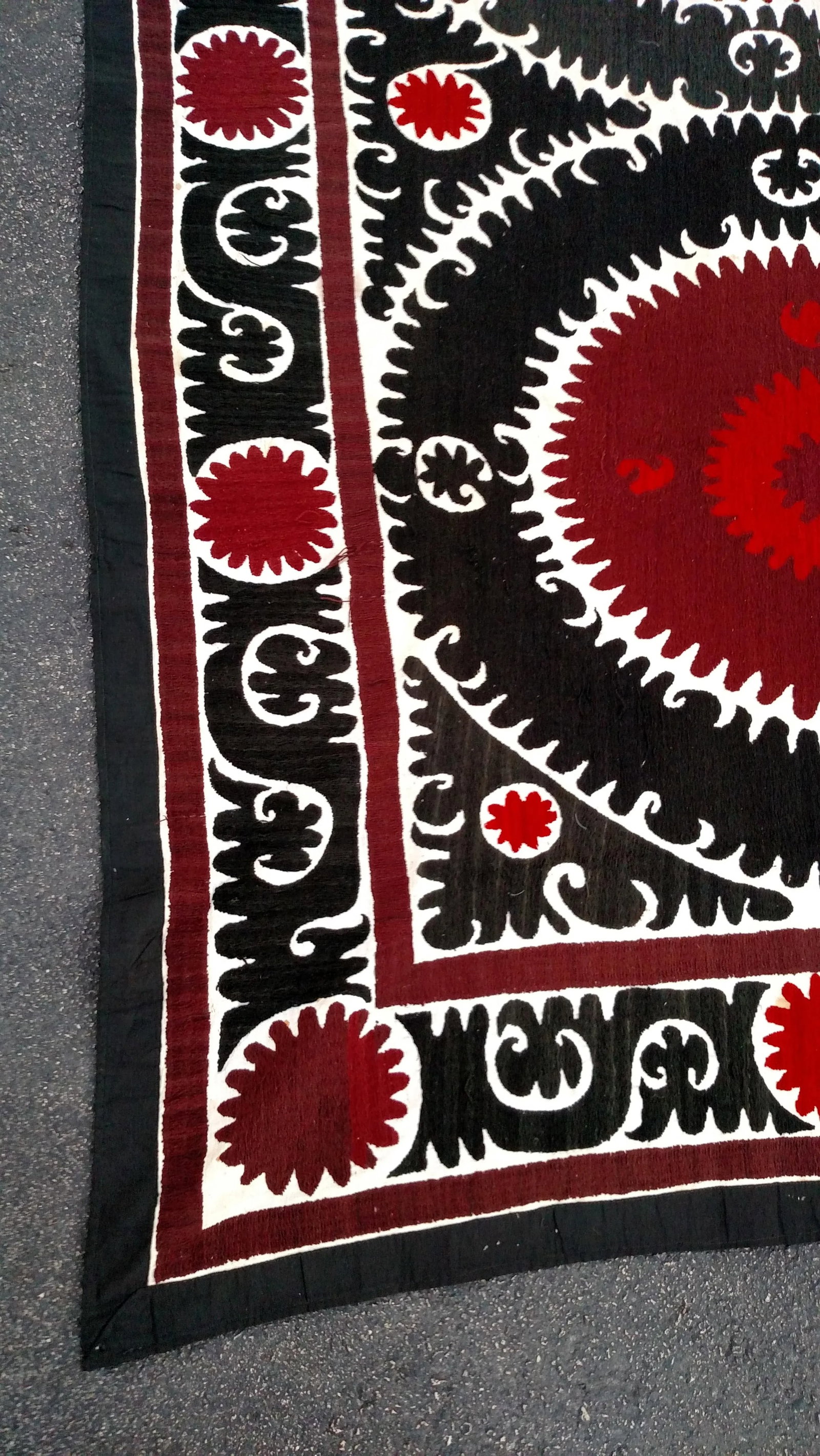 Vintage Red and Black Bukhara Suzani Tapestry - 3