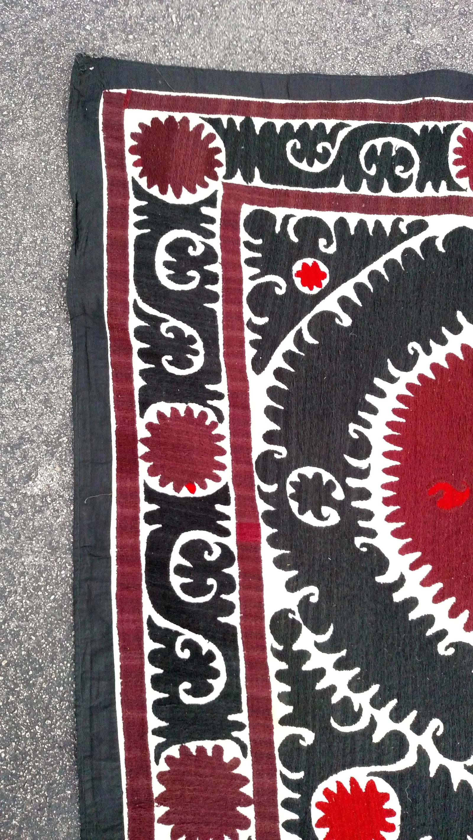 Vintage Red and Black Bukhara Suzani Tapestry - 4