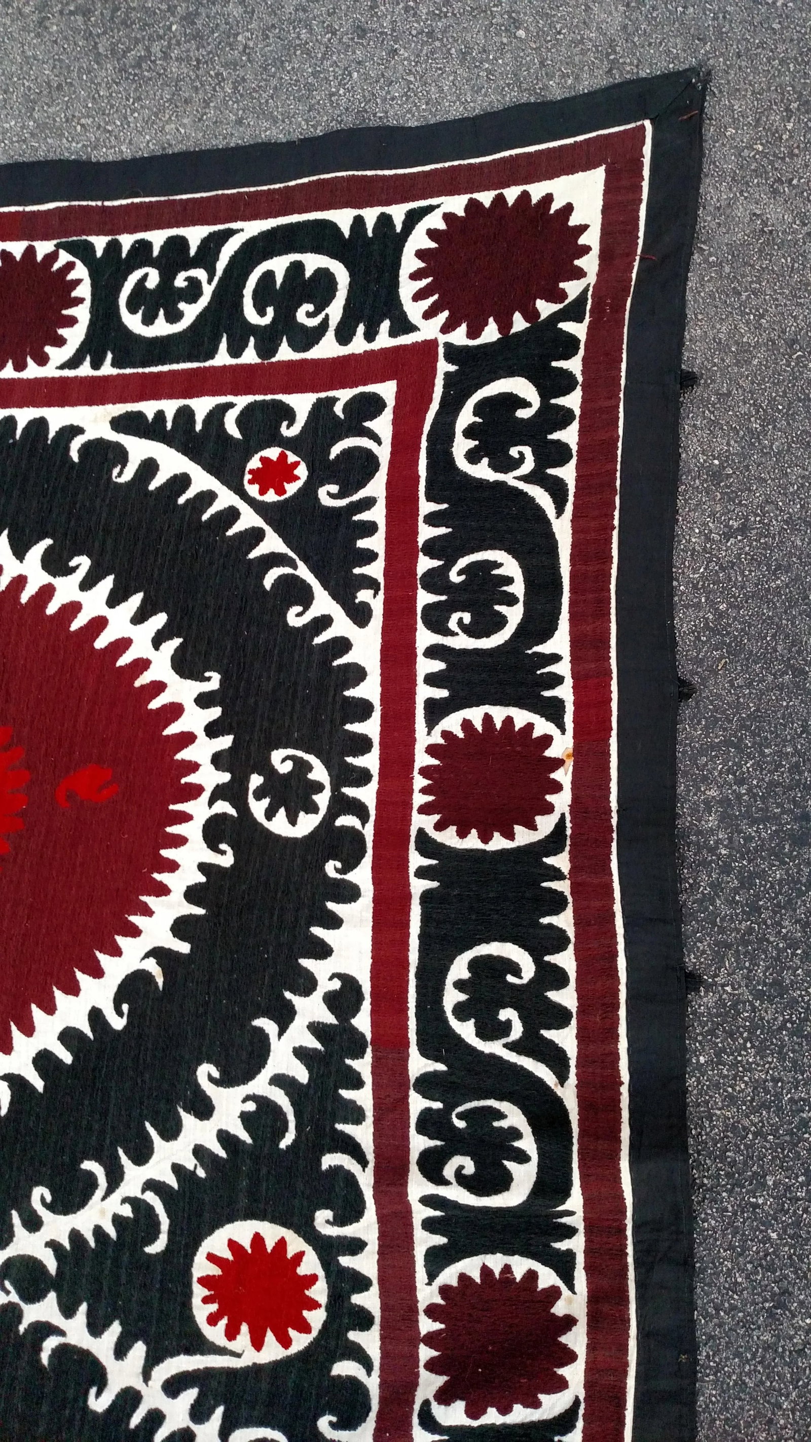 Vintage Red and Black Bukhara Suzani Tapestry - 5