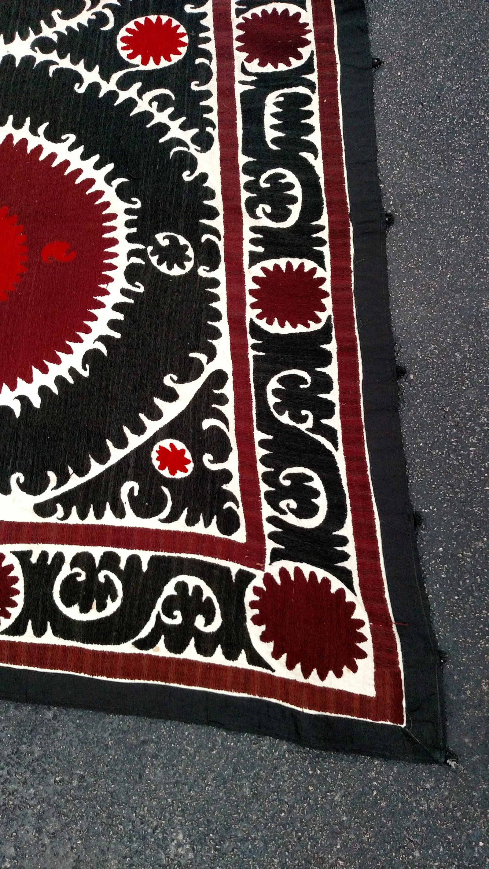 Vintage Red and Black Bukhara Suzani Tapestry - 6