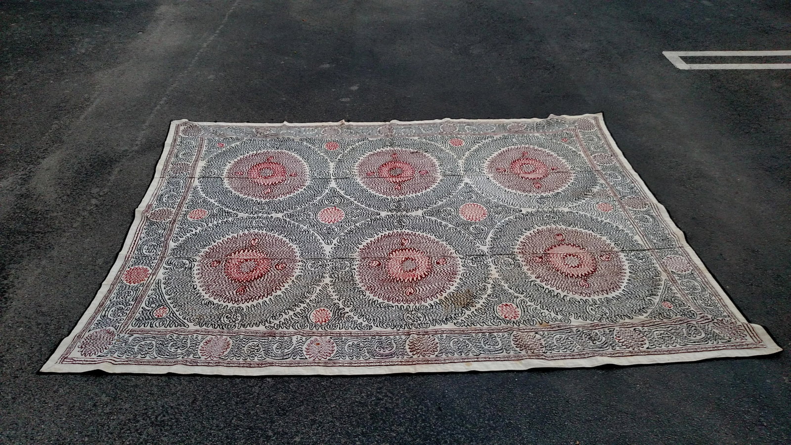 Vintage Red and Black Bukhara Suzani Tapestry - 7